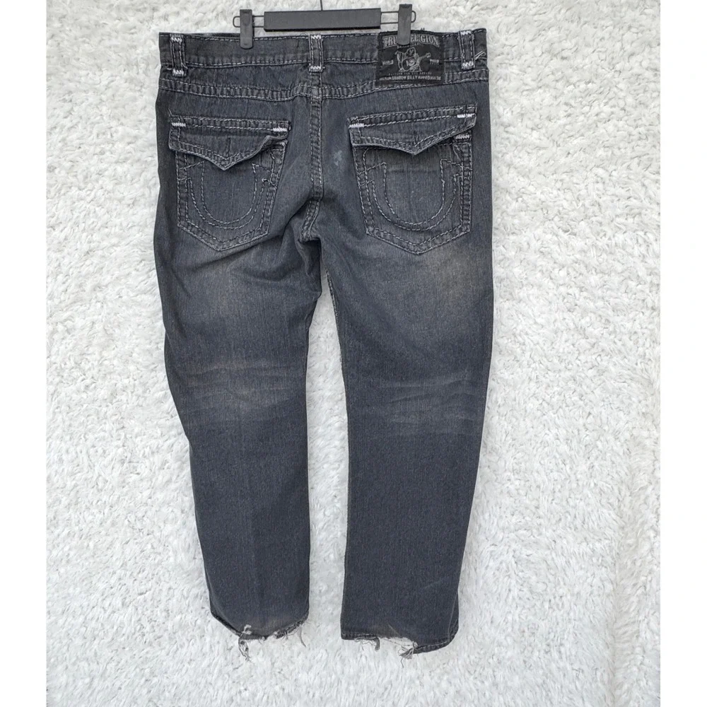 True Religion Mens Jeans Size 40 Black Straight Leg‎ Distressed Y2K USA *READ*